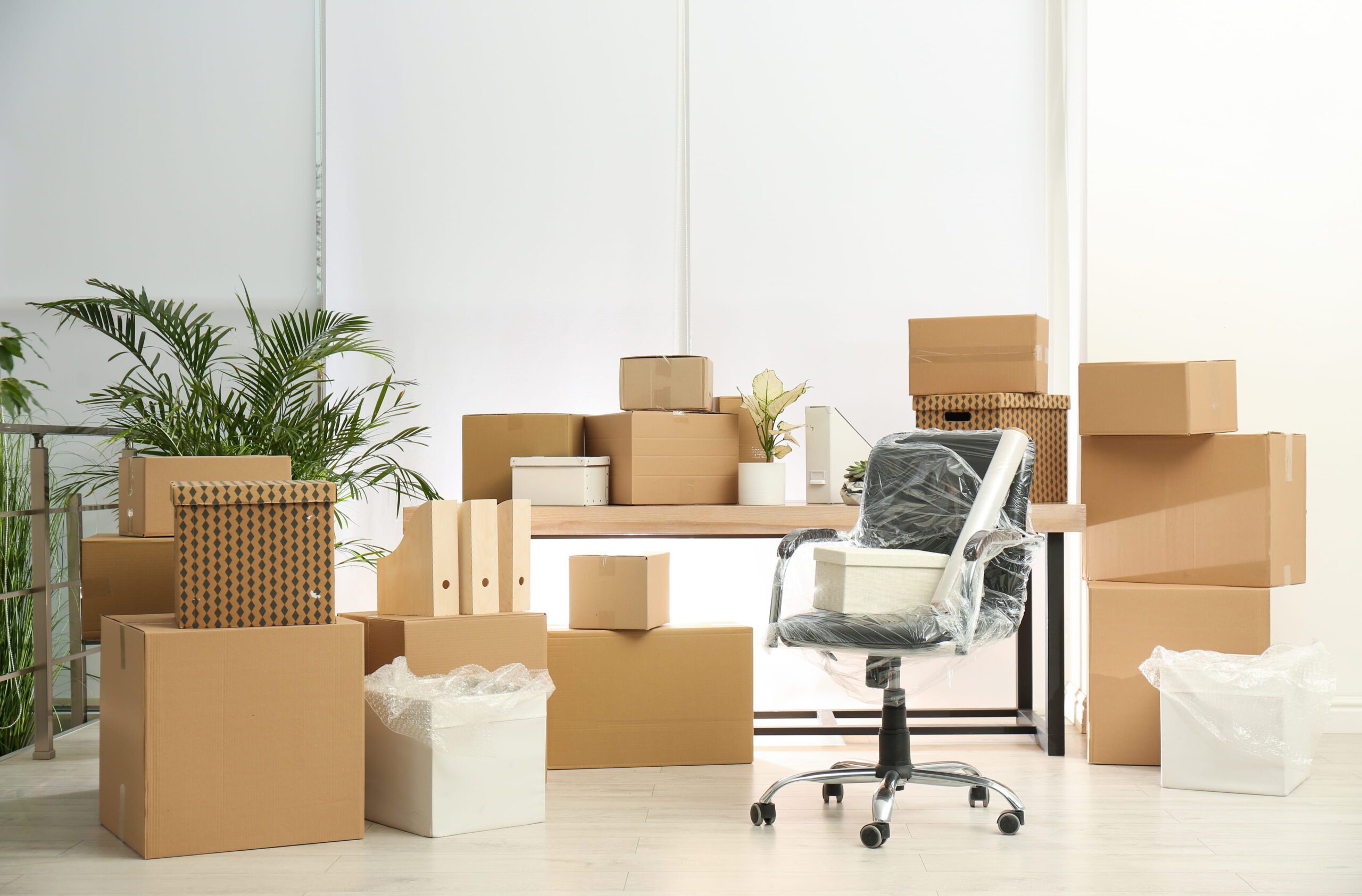 Can I Use A Man And Van Service For Office Removals? | MD Movers boxes and furniture ready for office move